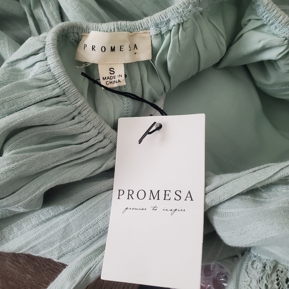 Promesa Saving Grace Sage Green High Low Above Knee Boho Halter Dress S Feminine - Picture 5 of 15